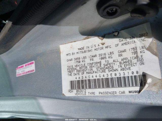 2003 MITSUBISHI ECLIPSE 4A3AC44G43E033100 Photo 8