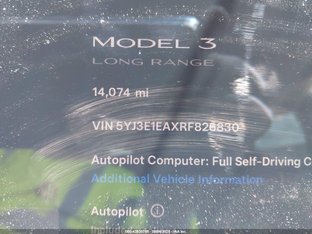 5YJ3E1EAXRF826830 Tesla MODEL 3