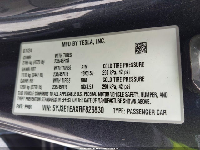 2024 TESLA MODEL 3 5YJ3E1EAXRF826830 Photo 8