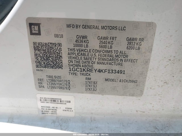 1GC1KREY4KF133491 Chevrolet l5p - direct injection, duramax, gen 5, var 1