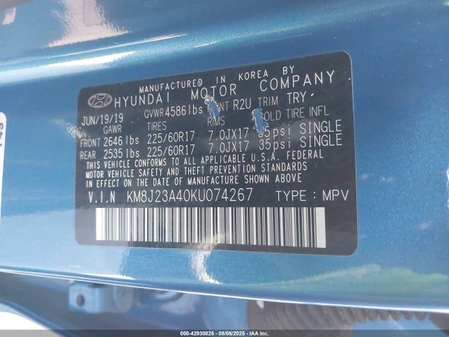 KM8J23A40KU074267 Hyundai gdi nu