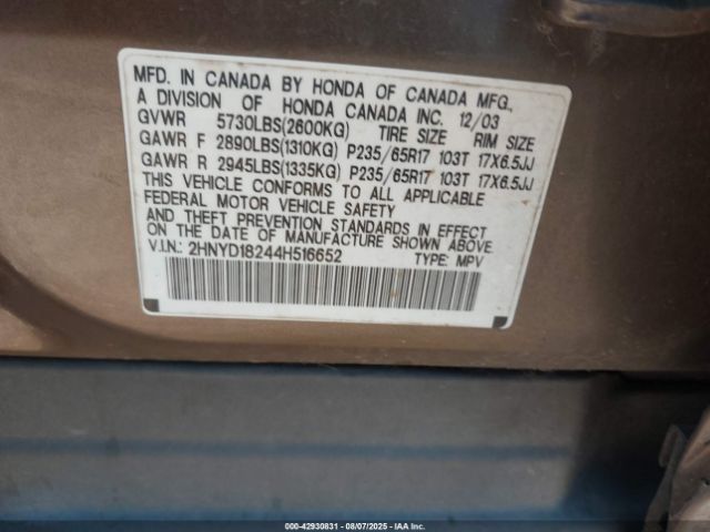 2004 ACURA MDX 2HNYD18244H516652 Photo 8