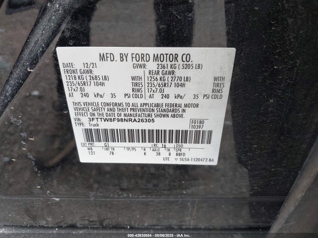 3FTTW8F98NRA26305 Ford ecoboost