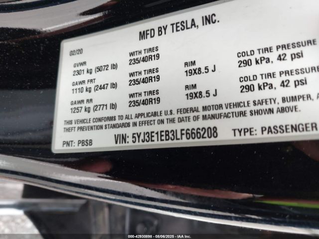 2020 TESLA MODEL 3 5YJ3E1EB3LF666208 Photo 8