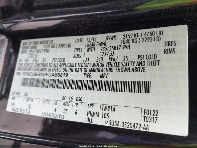 1FMCU9GX0FUA86819 Ford Escape