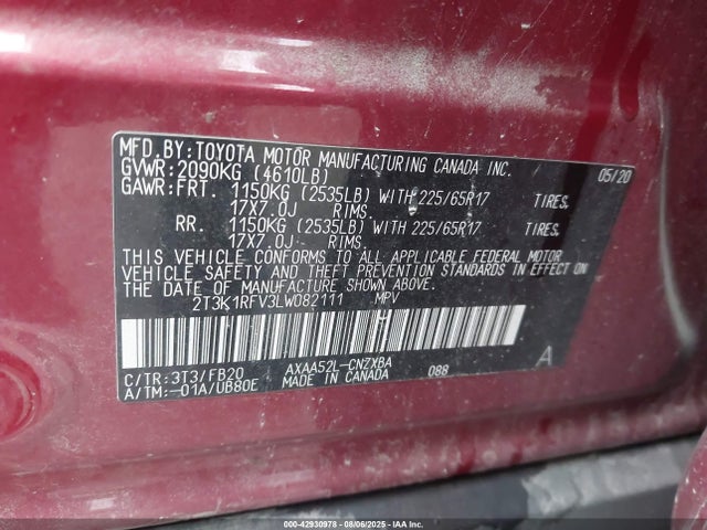 2T3K1RFV3LW082111 Toyota a25a-fks