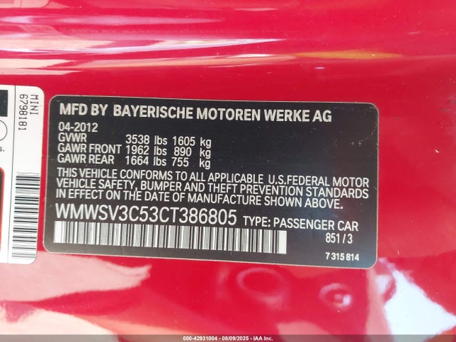 2012 MINI COOPER S WMWSV3C53CT386805 Photo 8