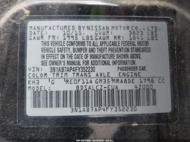 3N1AB7AP4FY352230 Nissan 2015