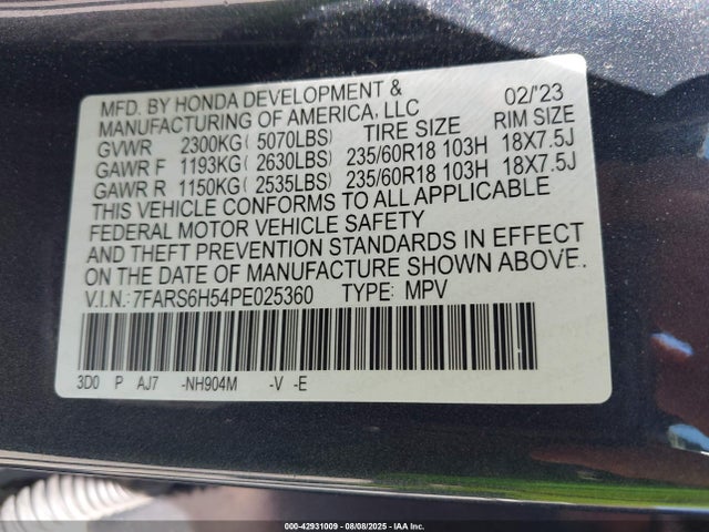 Honda lfc3 2023 7FARS6H54PE025360 Image 9