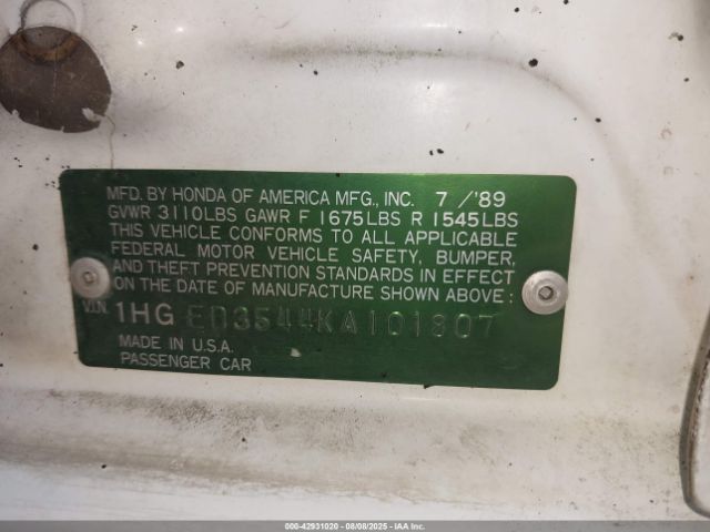 1989 HONDA CIVIC 1HGED3544KA101807 Photo 8