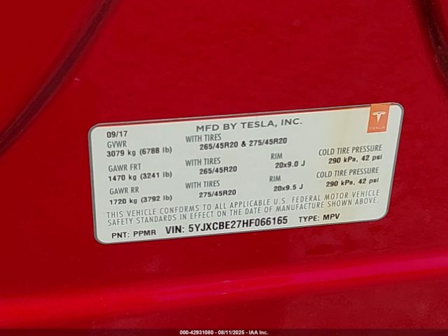 2017 TESLA MODEL X 5YJXCBE27HF066165 Photo 8