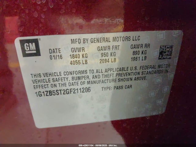 1G1ZB5ST2GF211206 Chevrolet lfv - di: direct injection, vvt, gen1 gmna