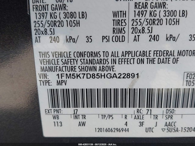 1FM5K7D85HGA22891 Ford 3.5l ti-vct