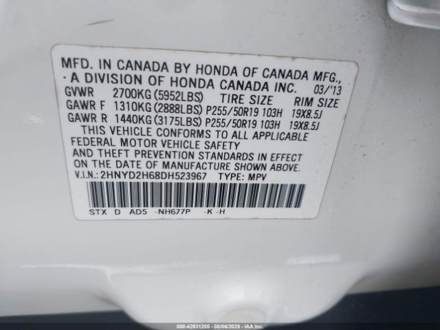 2013 ACURA MDX 2HNYD2H68DH523967 Photo 8