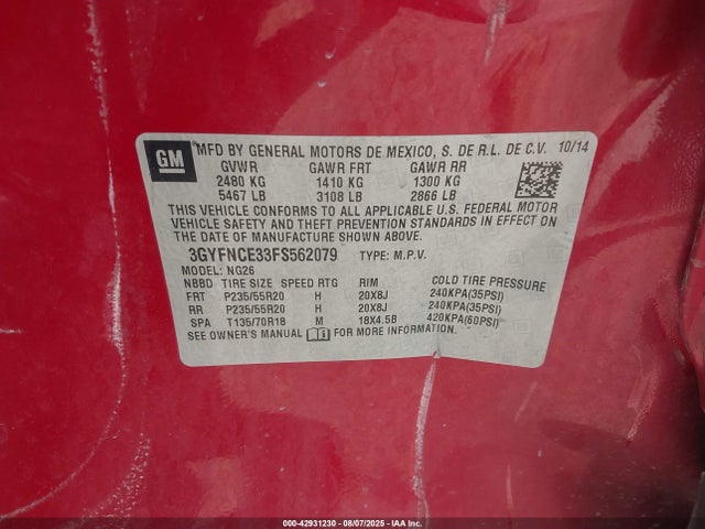 2015 CADILLAC SRX 3GYFNCE33FS562079 Photo 8