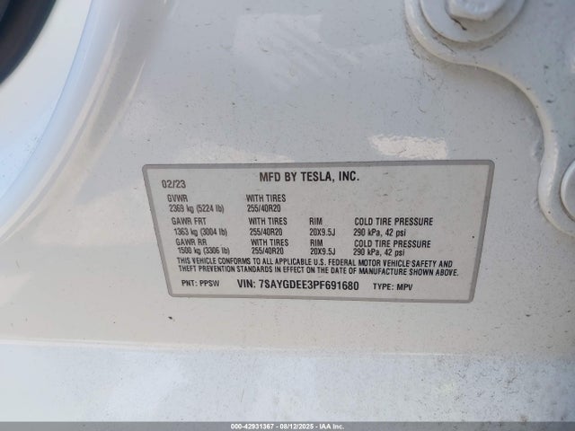 2023 TESLA MODEL Y 7SAYGDEE3PF691680 Photo 8