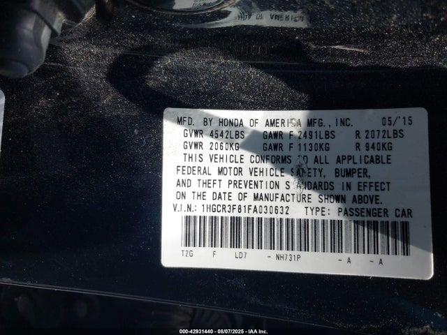 Honda j35y1 2015 1HGCR3F81FA030632 Image 9