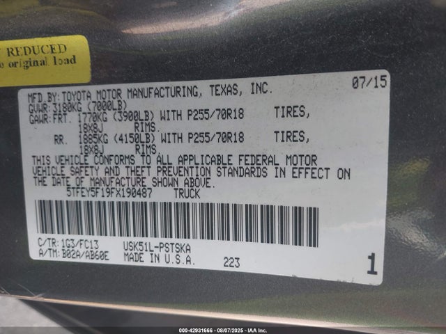 Toyota 3ur-fbe 2015 5TFEY5F19FX190487 Image 9