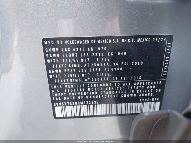 3VV5X7B28RM122237 Volkswagen tsi