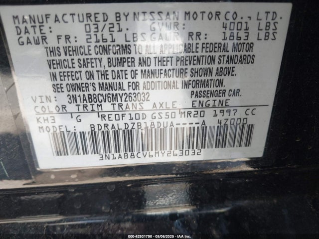 Nissan Sentra 2021 3N1AB8CV6MY263032 Image 9