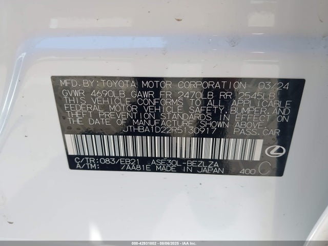 JTHBA1D22R5130917 Lexus 8ar-fts
