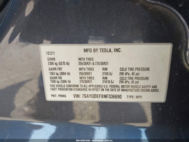 2022 TESLA MODEL Y 7SAYGDEFXNF336690 Photo 8