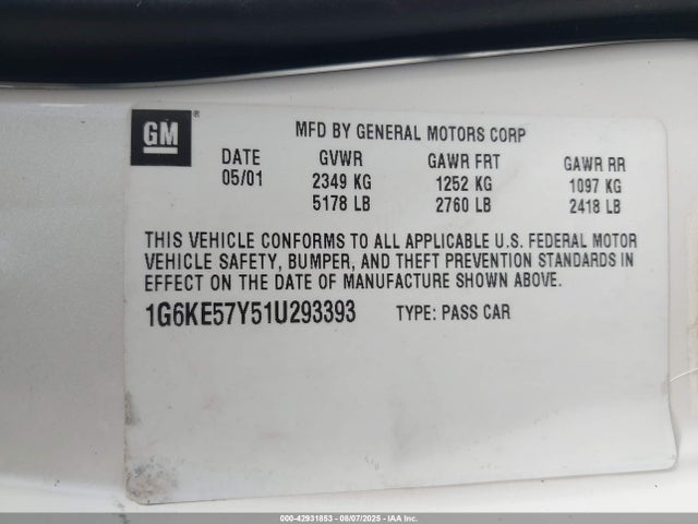 2001 CADILLAC DEVILLE 1G6KE57Y51U293393 Photo 8