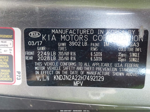 KIA gdi 2017 KNDJN2A22H7492129 Image 9