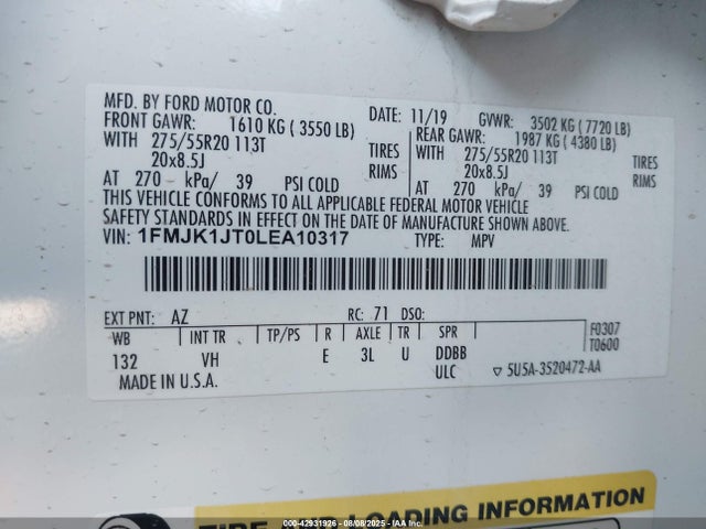 1FMJK1JT0LEA10317 Ford 3.5l gtdi