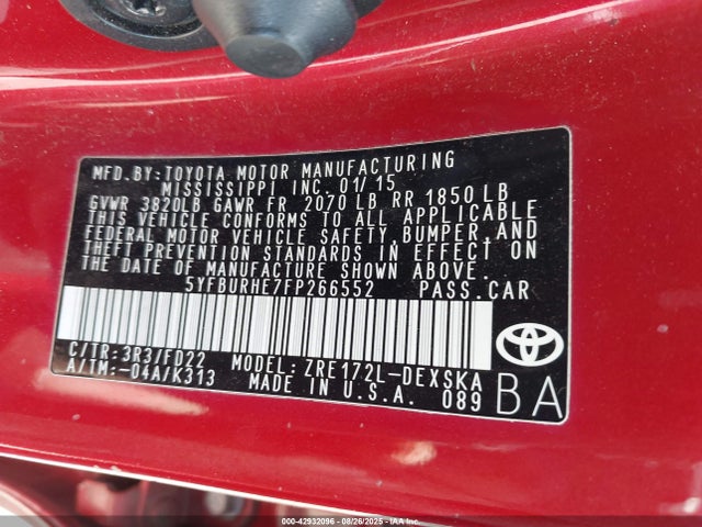 5YFBURHE7FP266552 Toyota 2zr-fe