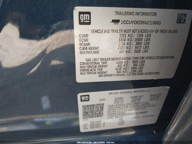 1GCUYDED5NZ119663 Chevrolet l84