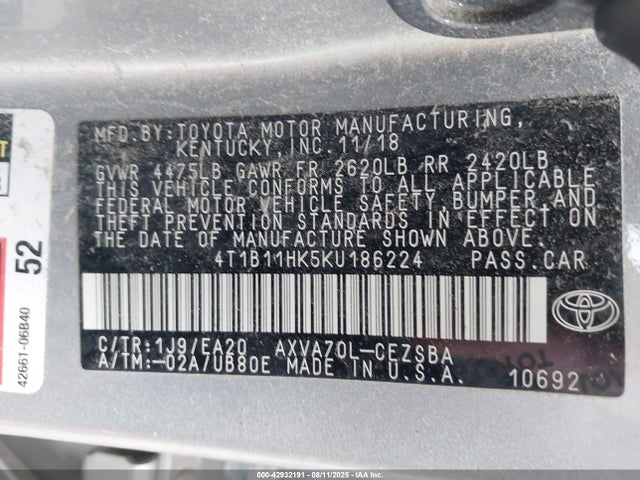 4T1B11HK5KU186224 Toyota a25a-fks