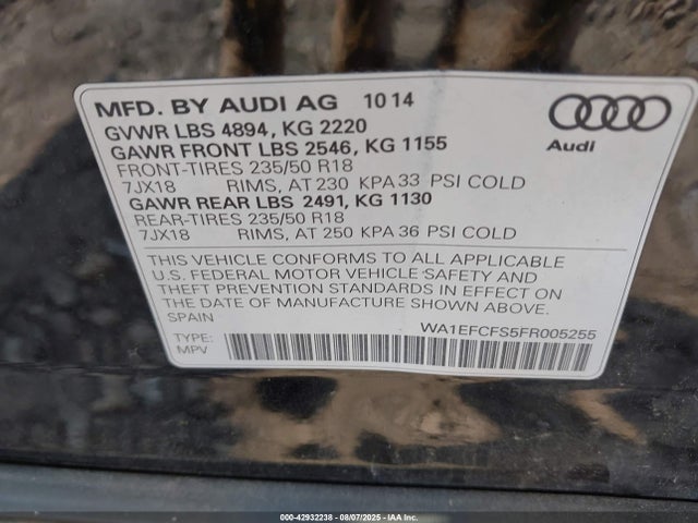 2015 AUDI Q3 WA1EFCFS5FR005255 Photo 8