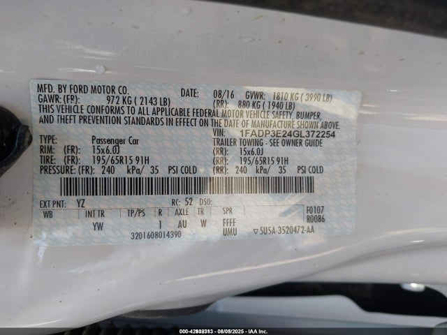 Ford Focus 2016 1FADP3E24GL372254 Image 9