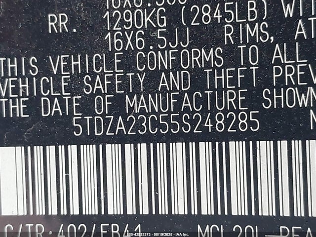 2005 TOYOTA SIENNA 5TDZA23C55S248285 Photo 8