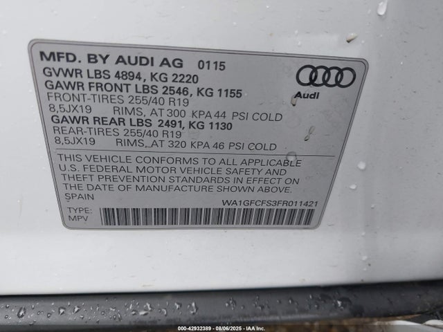 2015 AUDI Q3 WA1GFCFS3FR011421 Photo 8