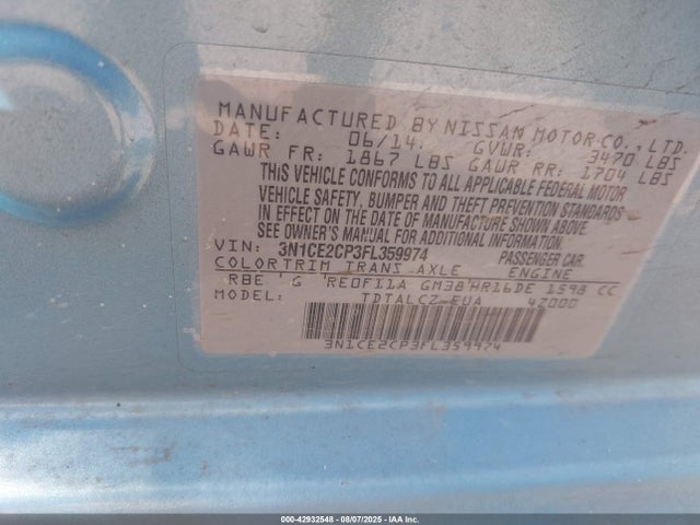 3N1CE2CP3FL359974 Nissan VERSA NOTE