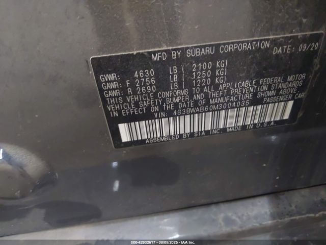 2021 SUBARU LEGACY 4S3BWAB60M3004035 Photo 8