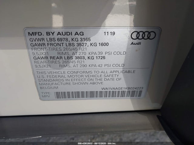 2019 AUDI E-TRON WA1VAAGE1KB024223 Photo 8