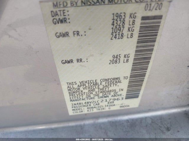 Nissan 2020 2020 1N4BL4BV2LC217963 Image 9
