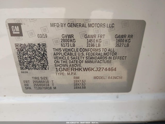 1GNERHKW6KJ274464 Chevrolet lfy - spark ignited direct injection, atss, gen 1