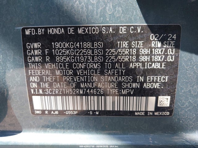 3CZRZ1H52RM744626 Honda k20z5