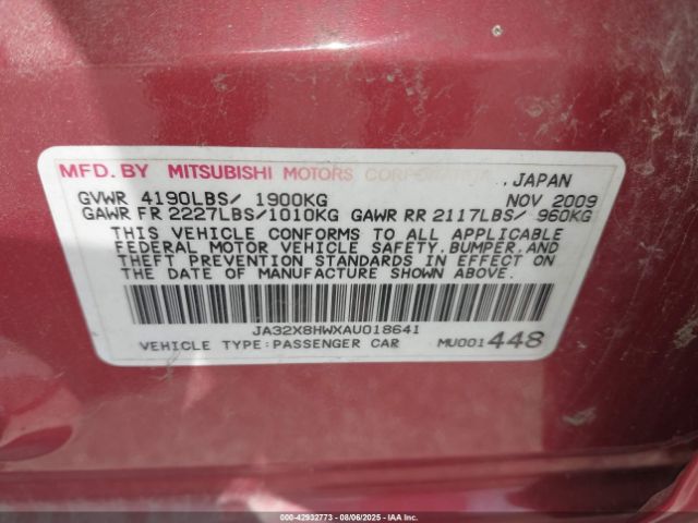 2010 MITSUBISHI LANCER SPORTBACK JA32X8HWXAU018641 Photo 8