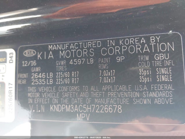 KNDPM3AC5H7226678 KIA gdi theta ii