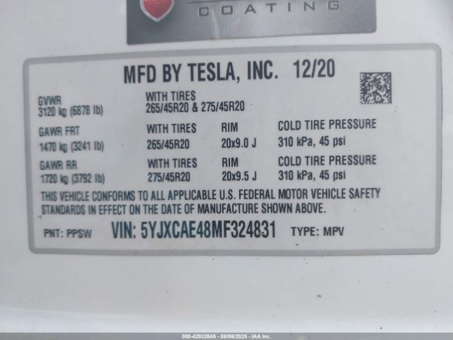 2021 TESLA MODEL X 5YJXCAE48MF324831 Photo 8