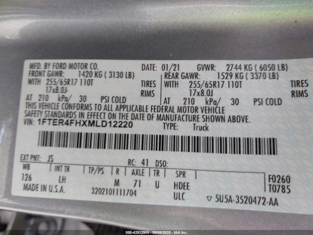 2021 FORD RANGER 1FTER4FHXMLD12220 Photo 8