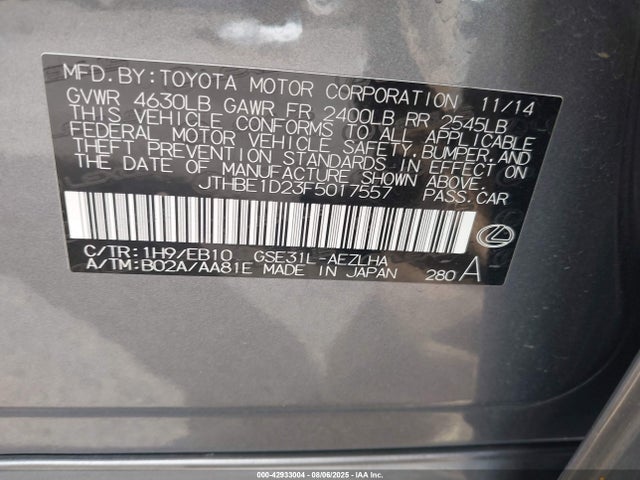 Lexus 2gr-fse 2015 JTHBE1D23F5017557 Image 9