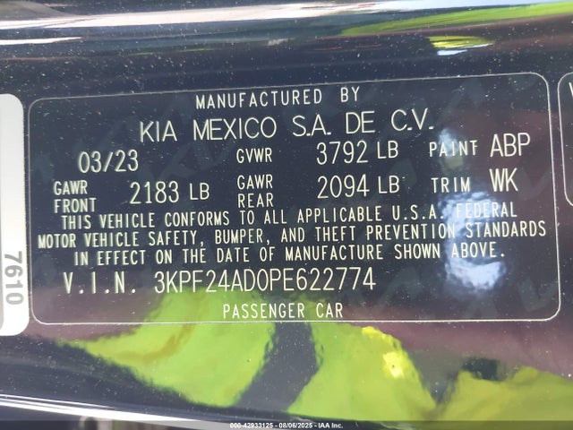 3KPF24AD0PE622774 KIA mpi nu