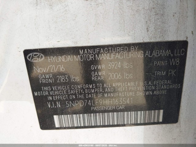 Hyundai Elantra 2017 5NPD74LF9HH163541 Image 9