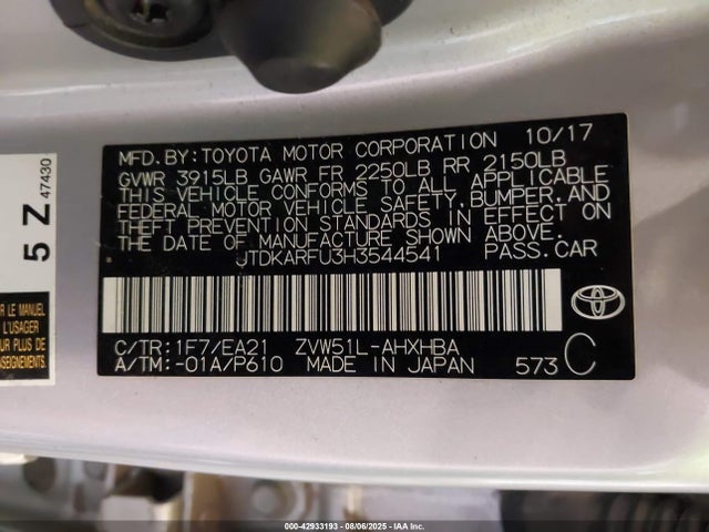 JTDKARFU3H3544541 Toyota Prius